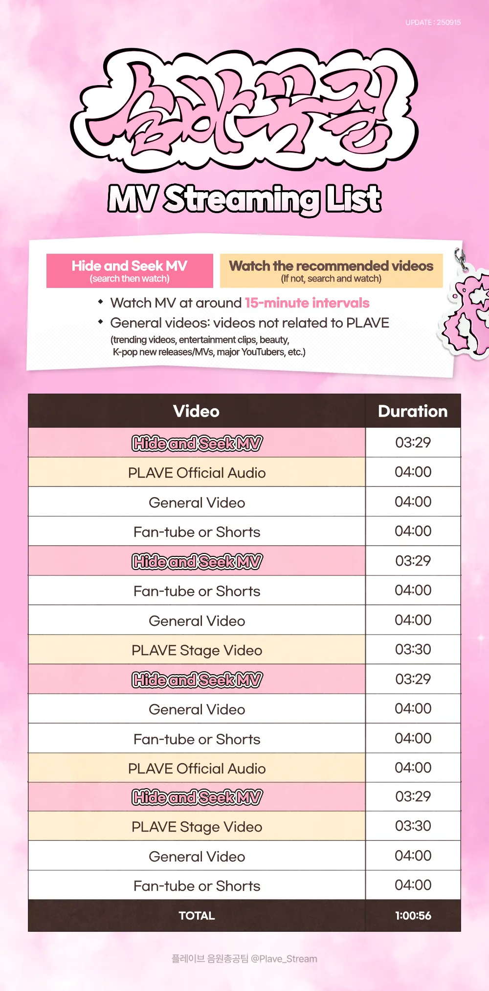 숨바꼭질 (Hide and Seek) YouTube Streaming List